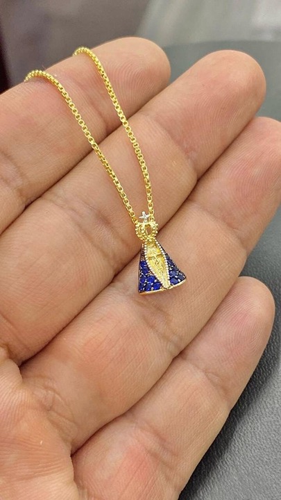 Corrente e Pingente Cravejada Virgem Aparecida Padroeira do Brazil necklace mary