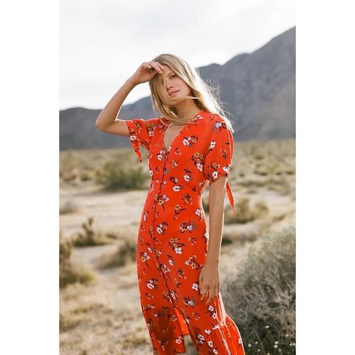 NWT!! Anthropologie MAEVE Eudora Floral Midi Dress Puff Sleeves Buttons Size 4