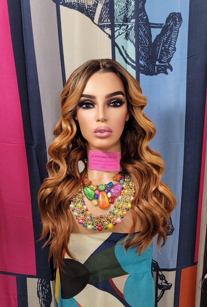Bronze copper highlighted brown lace part wowfactor wig