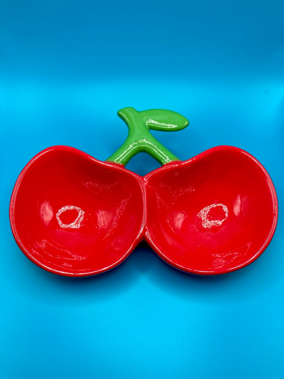 Red Cherry Shaped Ceramic Bowl for serving, decor, or Pet Dish