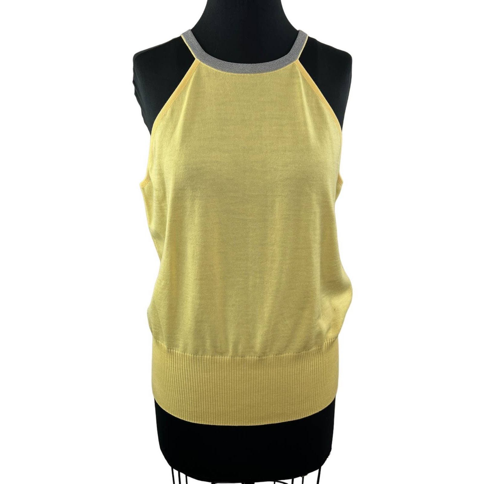 ESCADA Women's Yellow Wool Blend Sleeveless Halter Neck Blouson Top EU 44 US 12