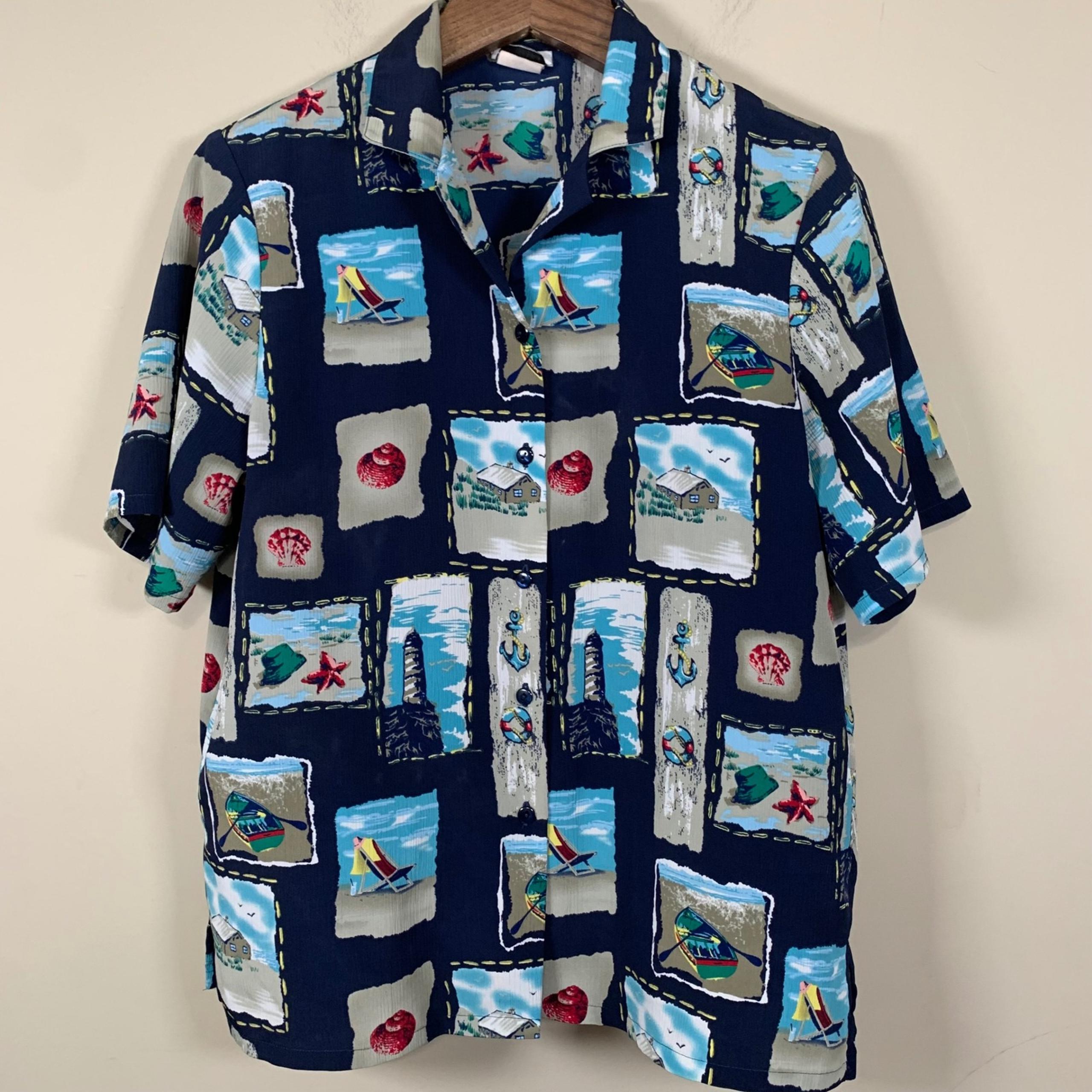 Vintage BonWorth Nautical Lighthouse Coastal Button Down Shirt Medium