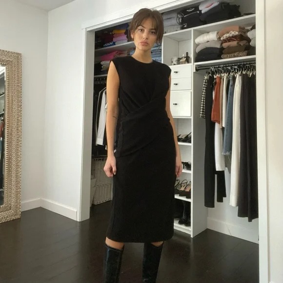 Alexander Wang Wool Knit Crossover Midi Dress Black Size 6 Retail 650