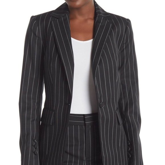 Frame Denim Black Pinstripe Classic Wool Blend Blazer