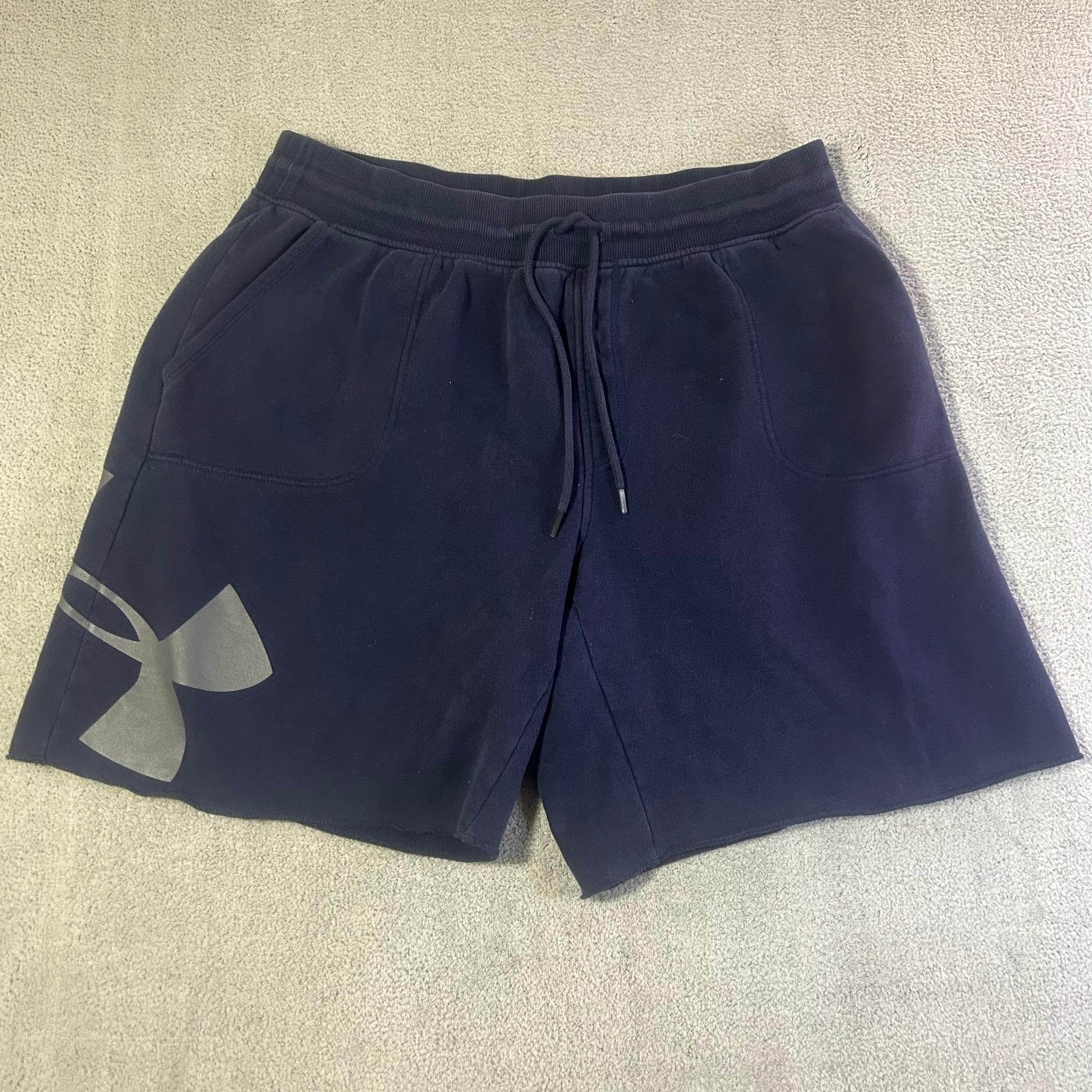 Under Armour Sweat Shorts Mens XXL Blue UA Rival Fleece Exploded Logo Gym