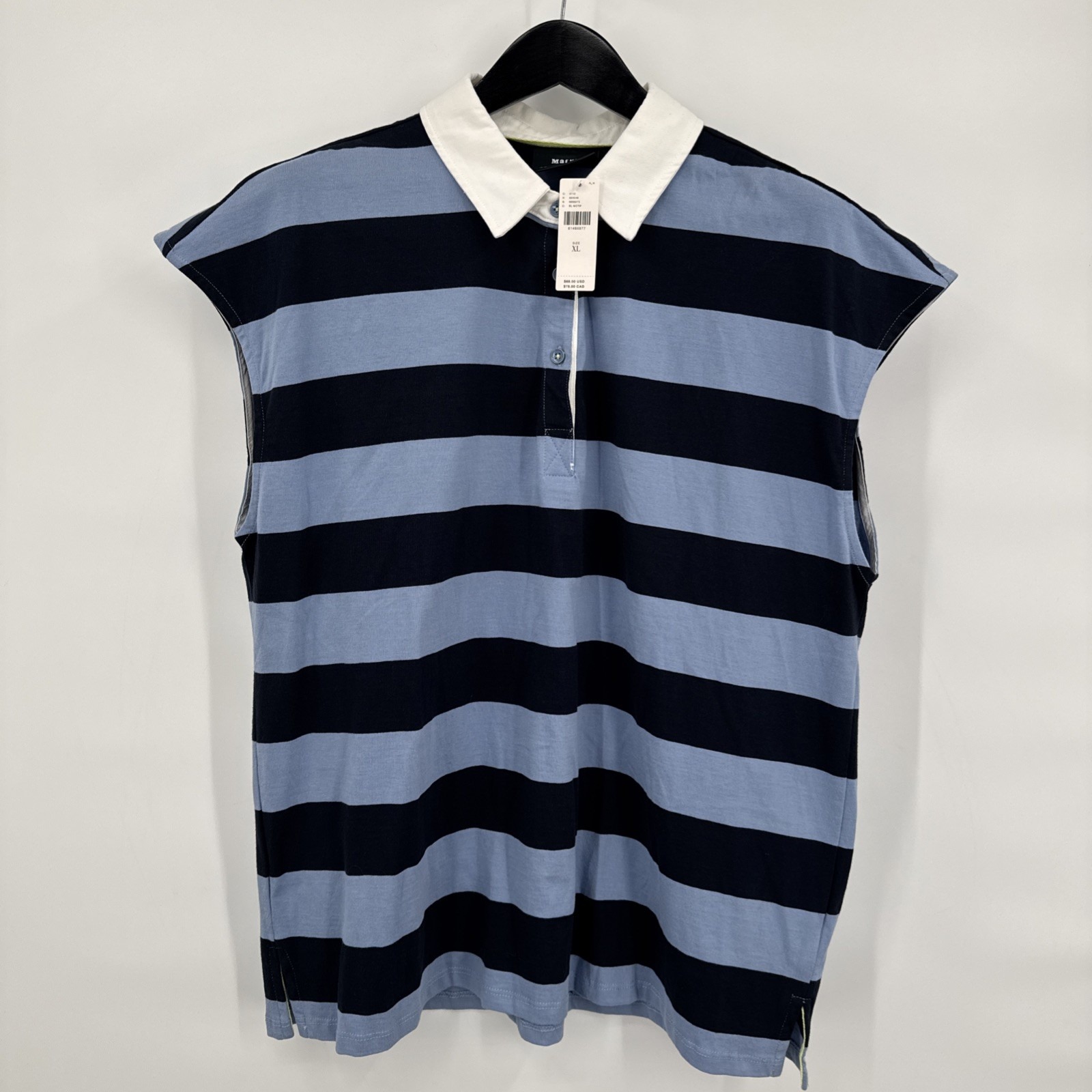 Anthropologie Maeve Women's Porter Striped Sleeveless Blue Rugby Polo - Size XL