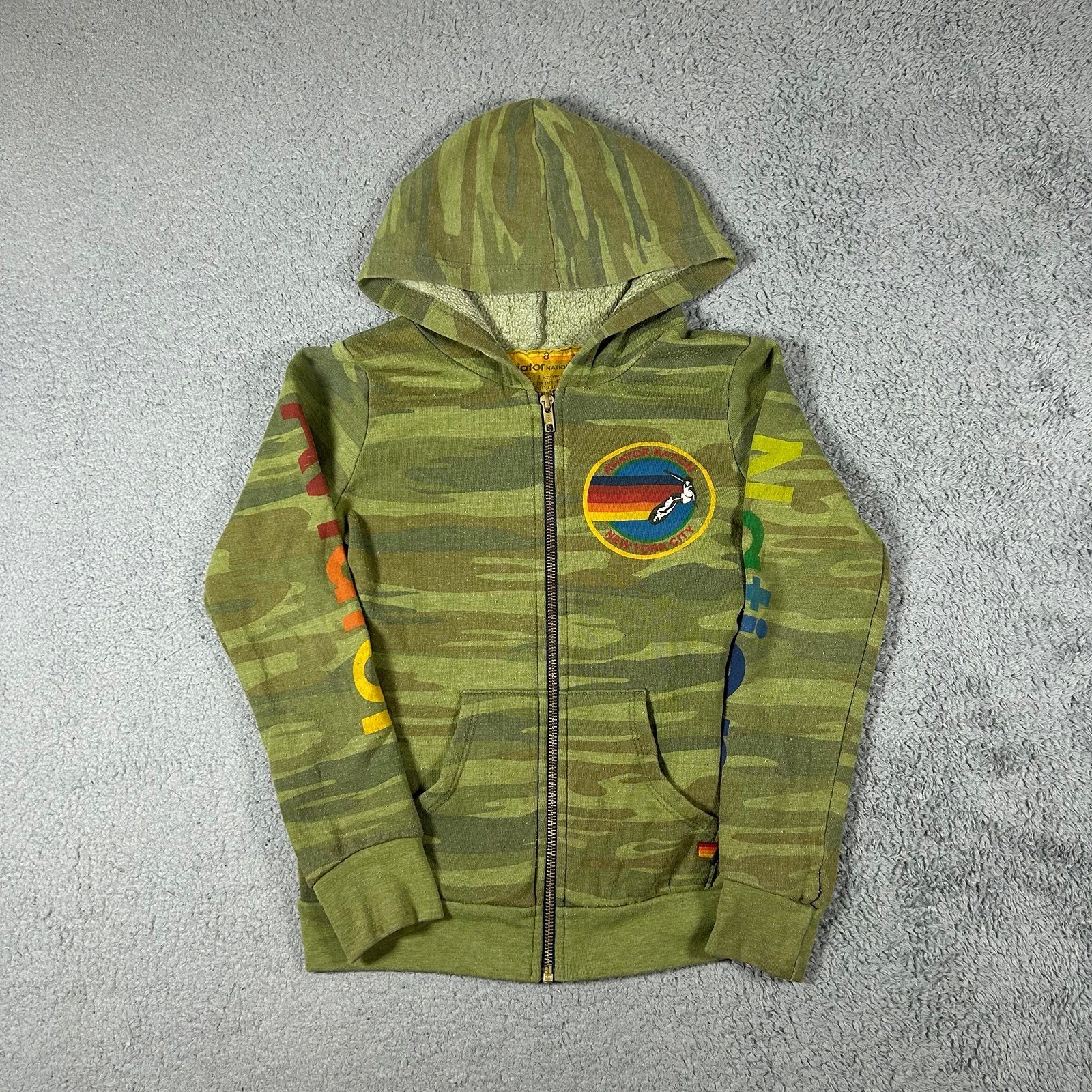 Aviator Nation Camo full zip Hoodie Youth Size 8