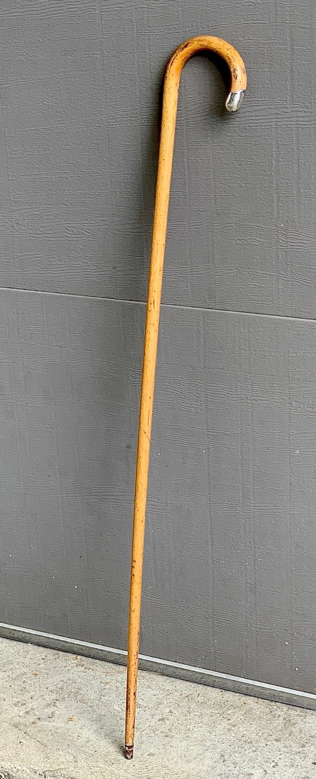 Antique Hallmarked Sterling Silver Blond Hardwood Crook Handle Walking Stick