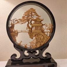 Vintage Chinese Micro Wood Carving Cork Diorama Art - 12 Tall