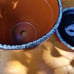 Hand Painted Black and White Speckled Trim 6 Flower Pot with Saucer