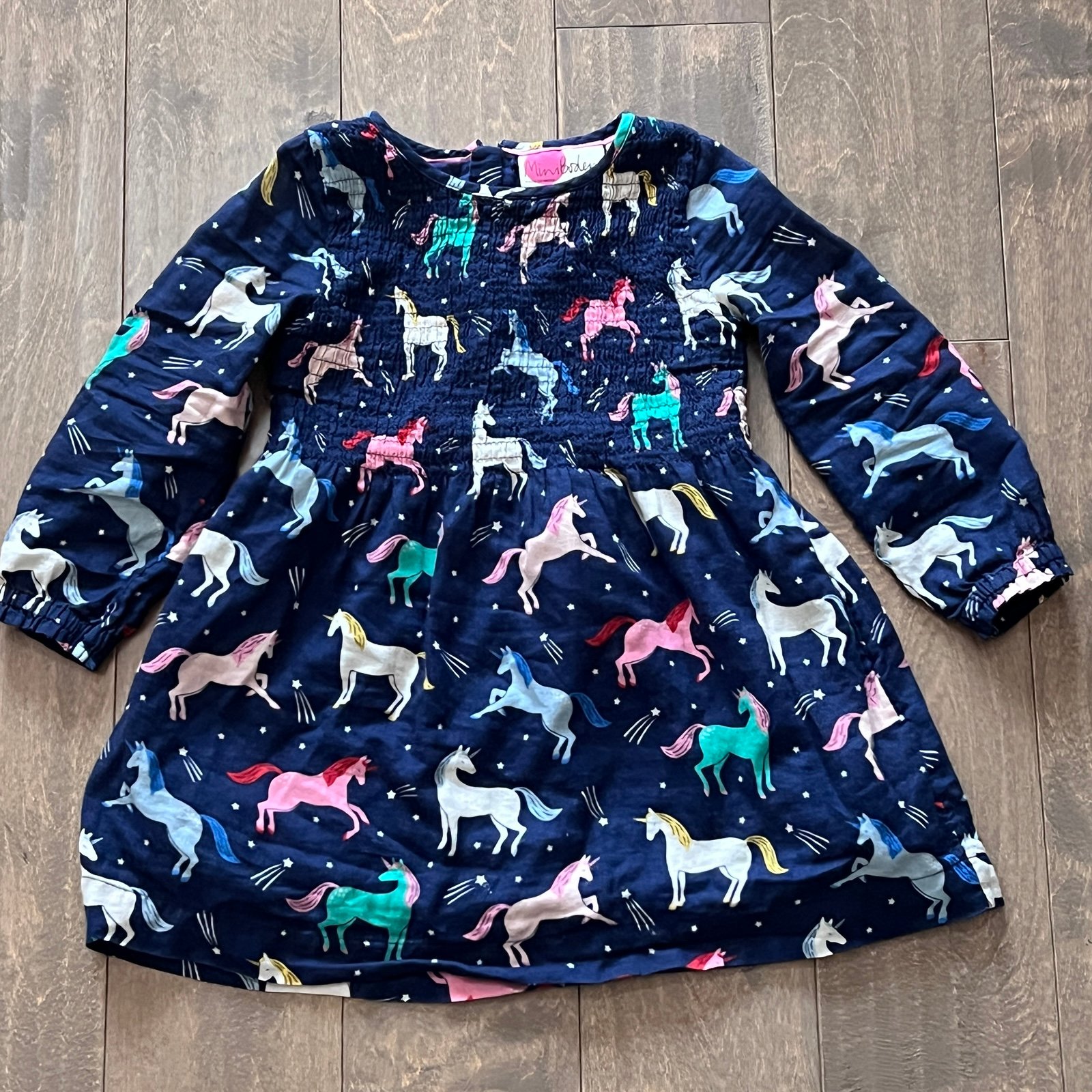 Mini Boden Navy Unicorn Smocked Dress 2/3. Very good used condition.