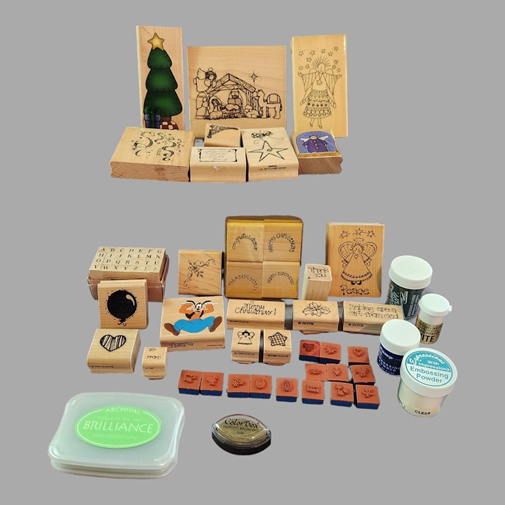 Lot of 60+ Rubber Stamps & Accessories New & Used Various Brands Holidays Etc