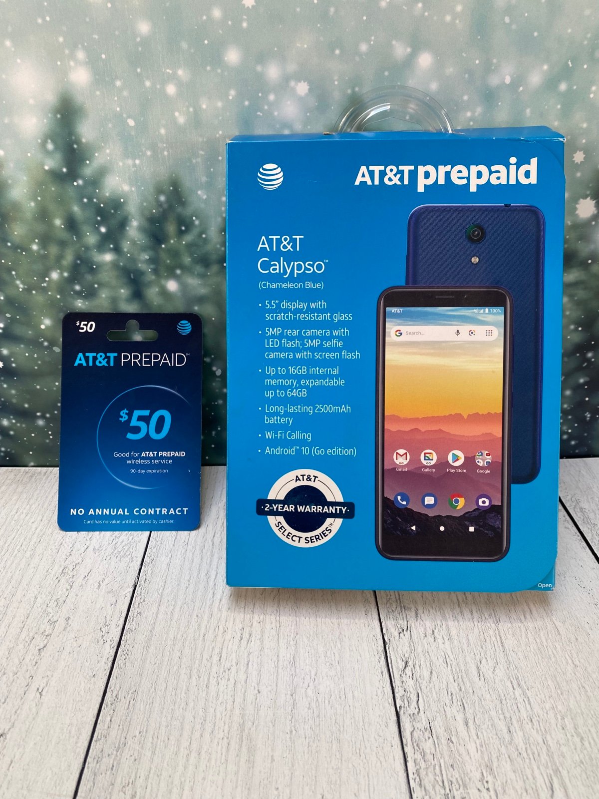 NIB AT&T Calypso Prepaid Phone - Chameleon Blue with 50 pre-paid service Card
