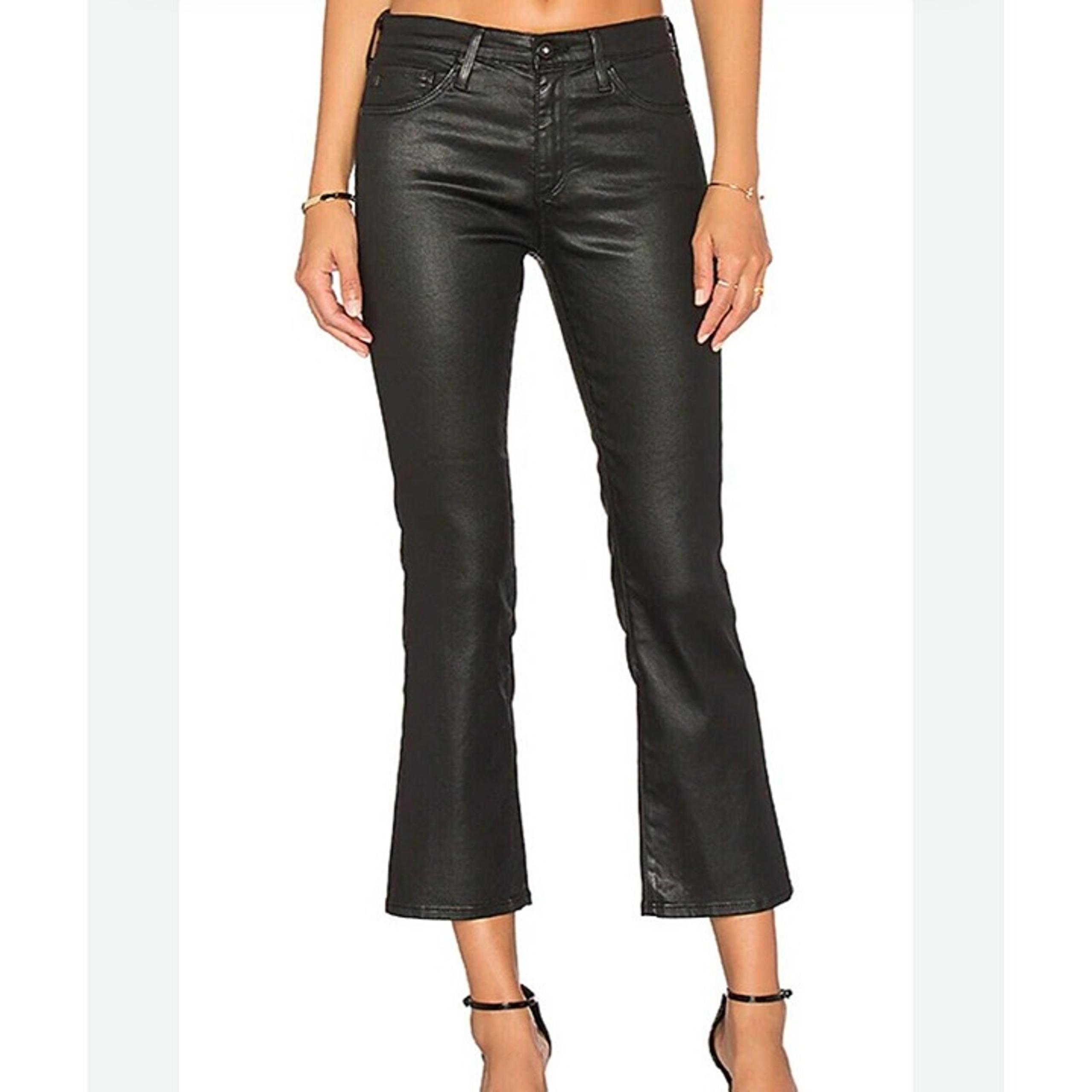 AG Adriano Goldschmied 23 Jodi Slim Flare Crop Jeans Black Waxed Denim High Rise
