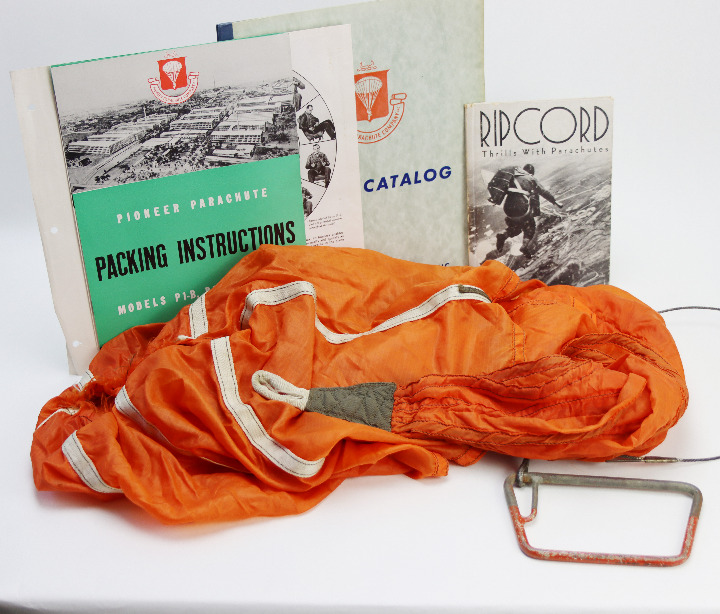 Vintage Pioneer Pilot Parachute Lot Packing Instructions Catalog Ad WW2 Military