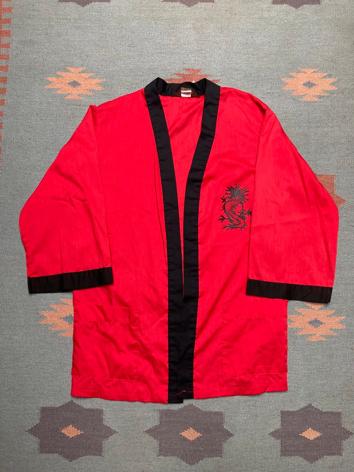 Vintage 1970s Sears robe bath smoking jacket Chinese dragon Asian medium 38-40.