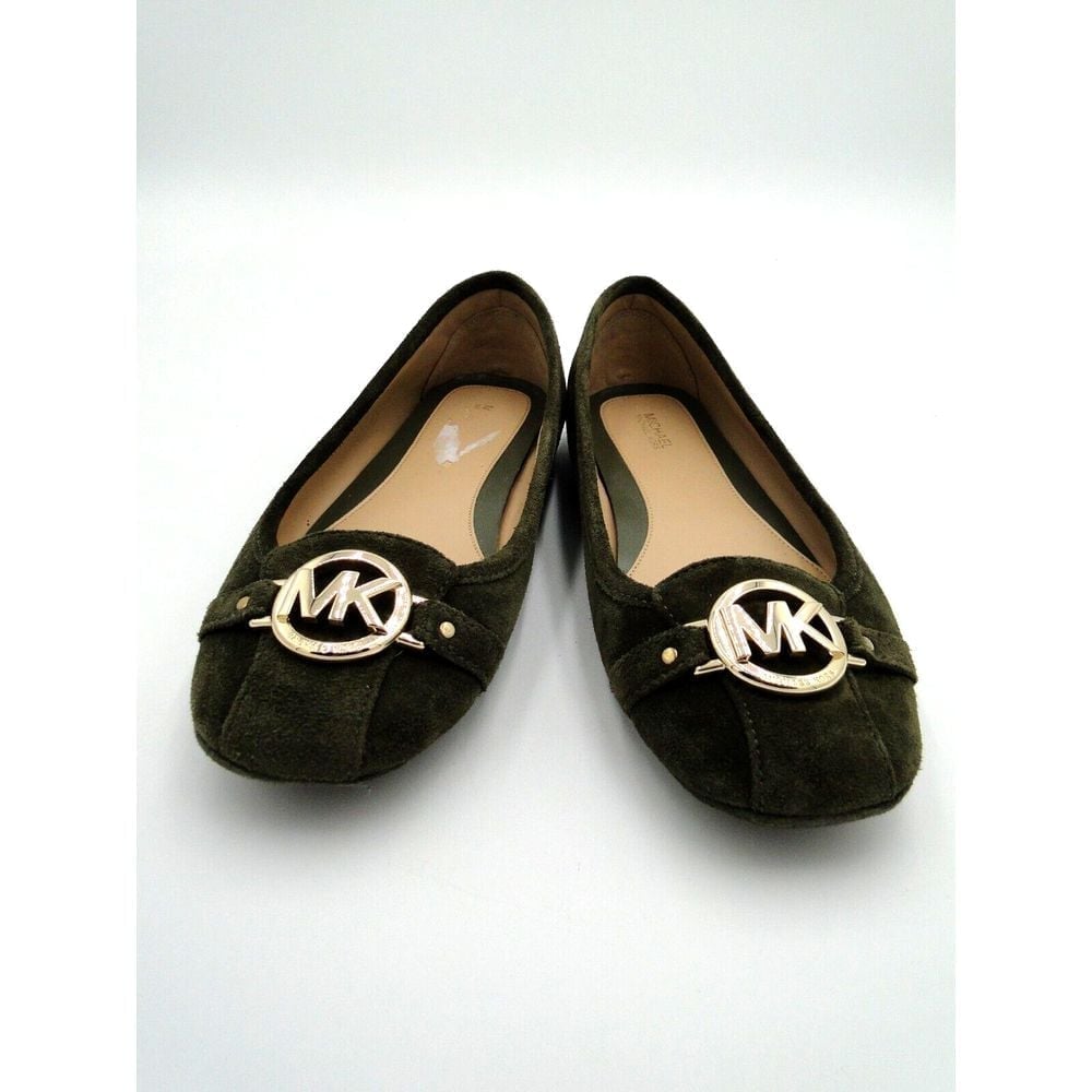 Michael Kors Fulton Moccasin Women's Green Leather Gold Logo Flats ME17L Sz 9.5M