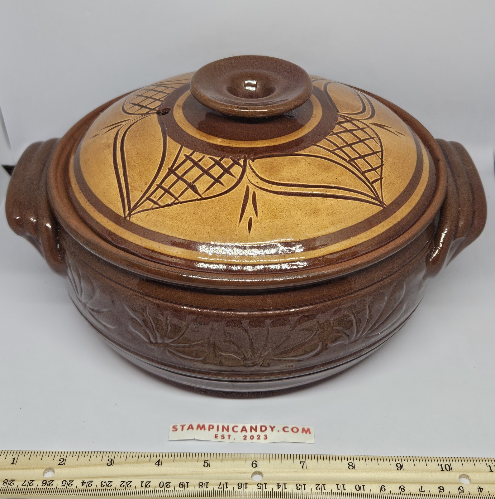2 Vintage Clay/Pottery Casserole Dishes