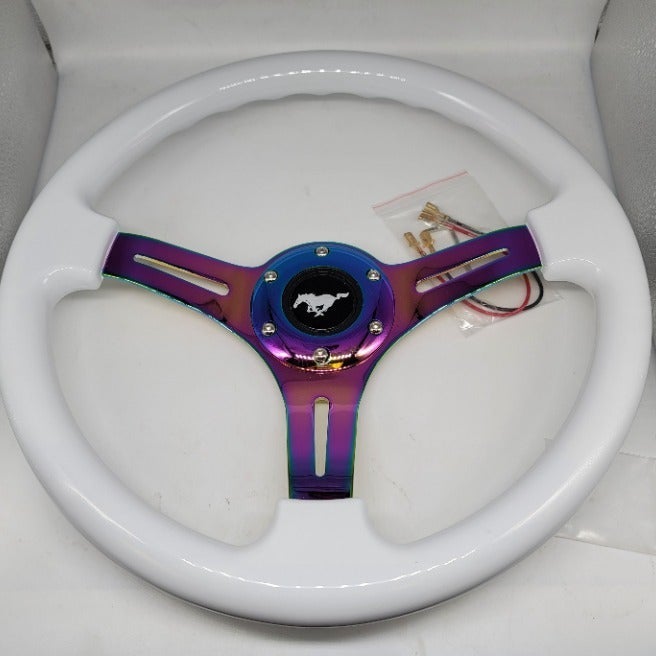 NEW 350mm 14 Universal Mustang ABS Racing Steering Wheel White With Neo Spoke