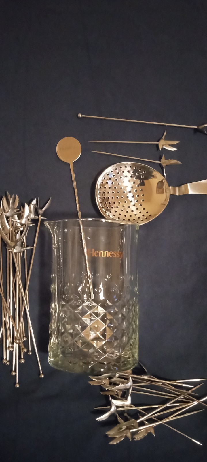 HENNESSY SAZERAC SET / STRAINER/GREY GOOSE BUNDLED with GREY GOOSE STIR RODS