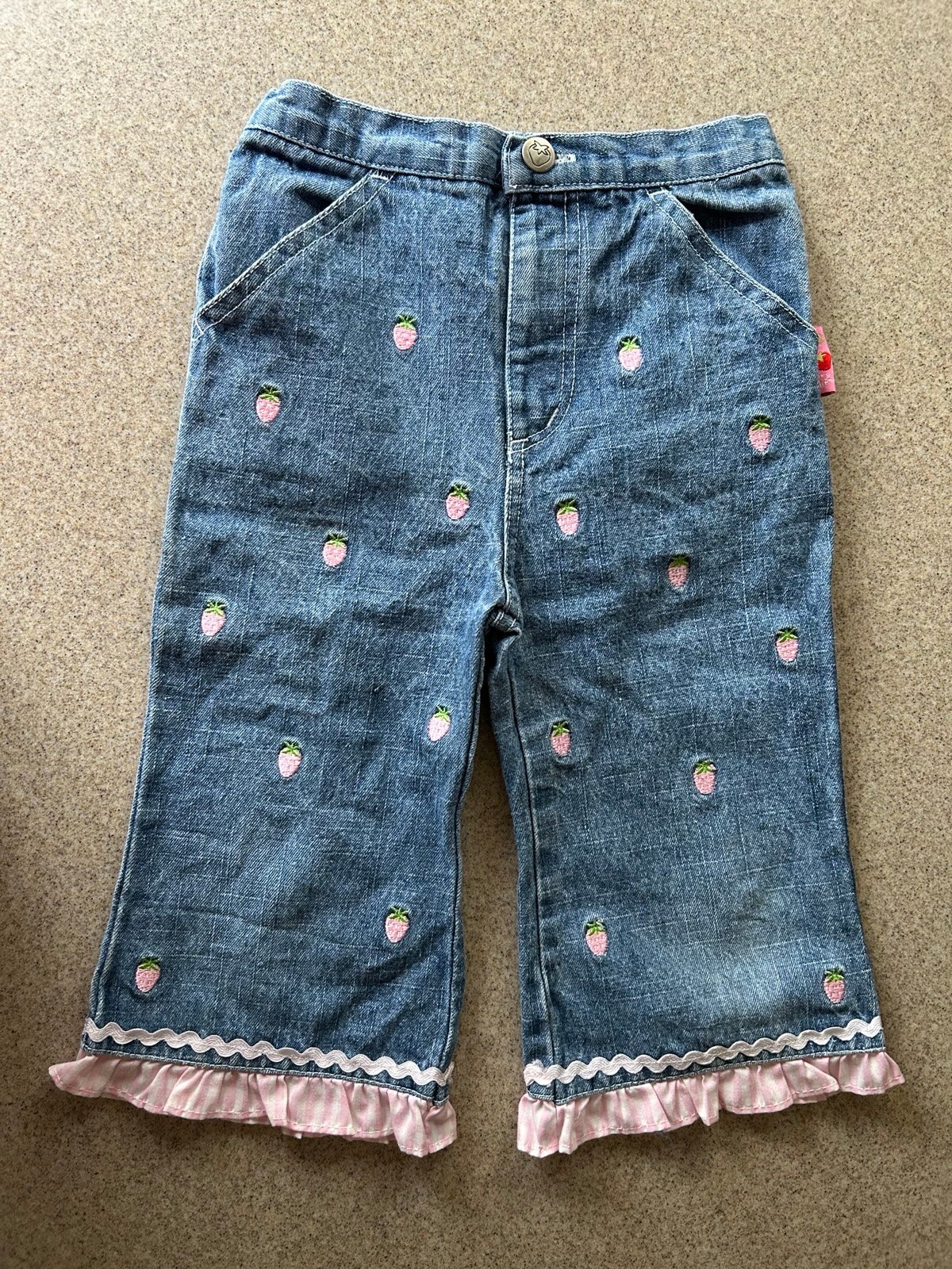 VintageVintage Strawberry Shortcake Embroidered Strawberries Denim Jeans Size 4T