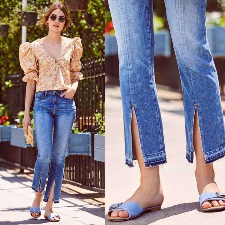 Frame Le Nouveau Straight Split Front Raw Hem Ankle Jeans