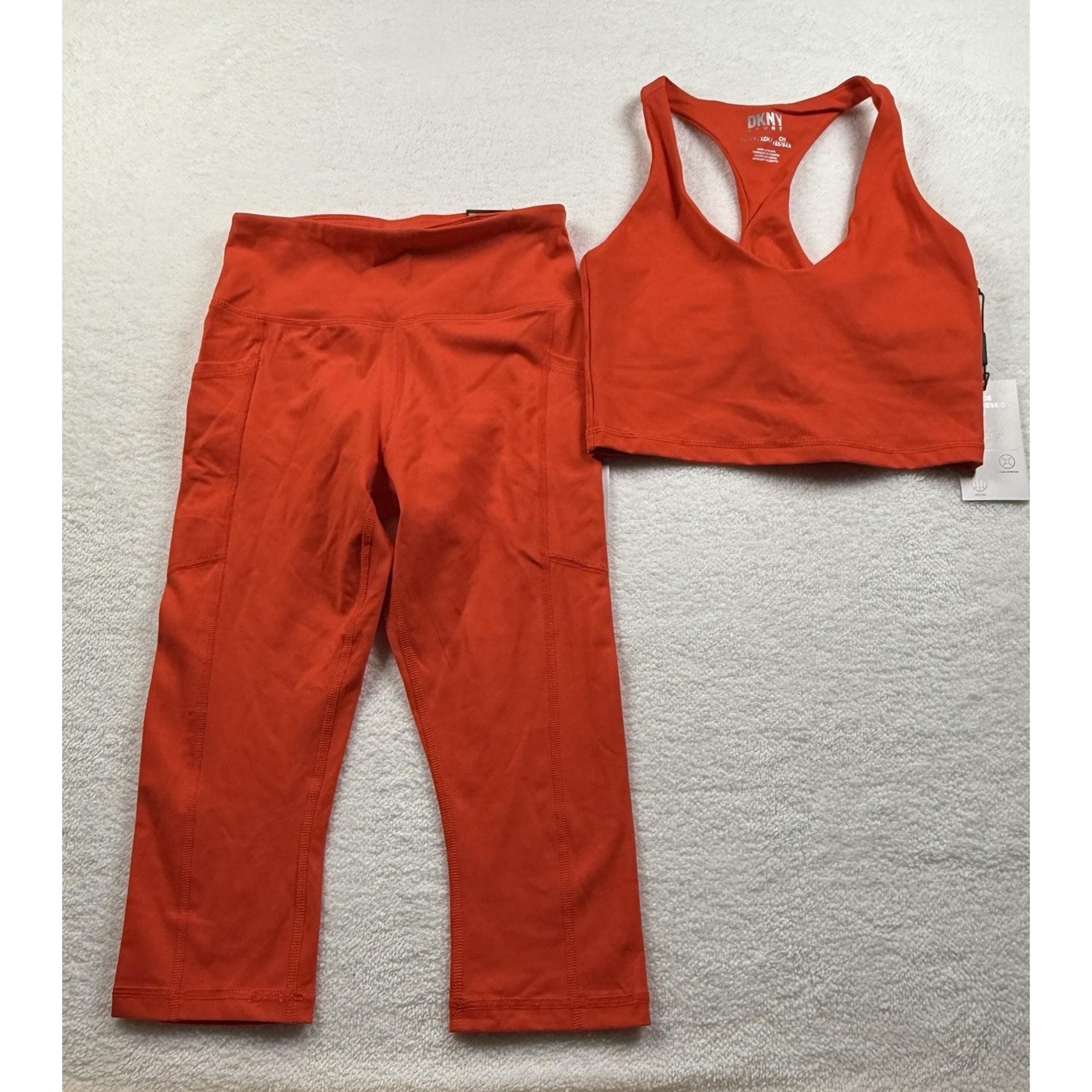 DKNY Sport Womens Spors Bra and Leggings XS Orange Balance Compression Fabric