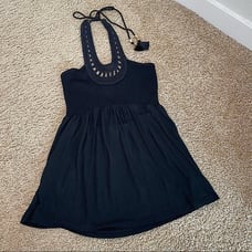 JUICY COUTURE BLACK TASSEL CROCHET HALTER TOP M