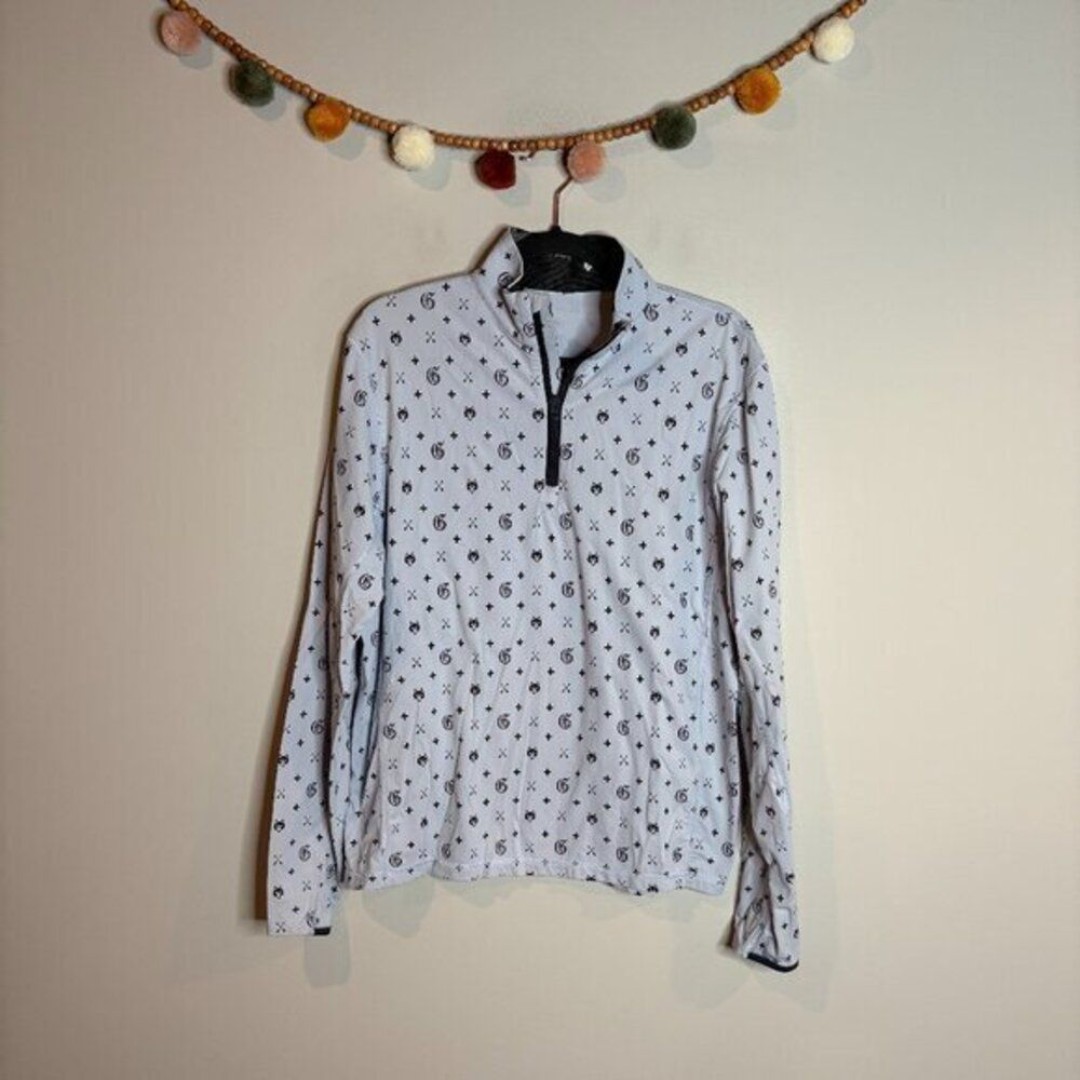 Greyson steel blue logo half zip pullover top