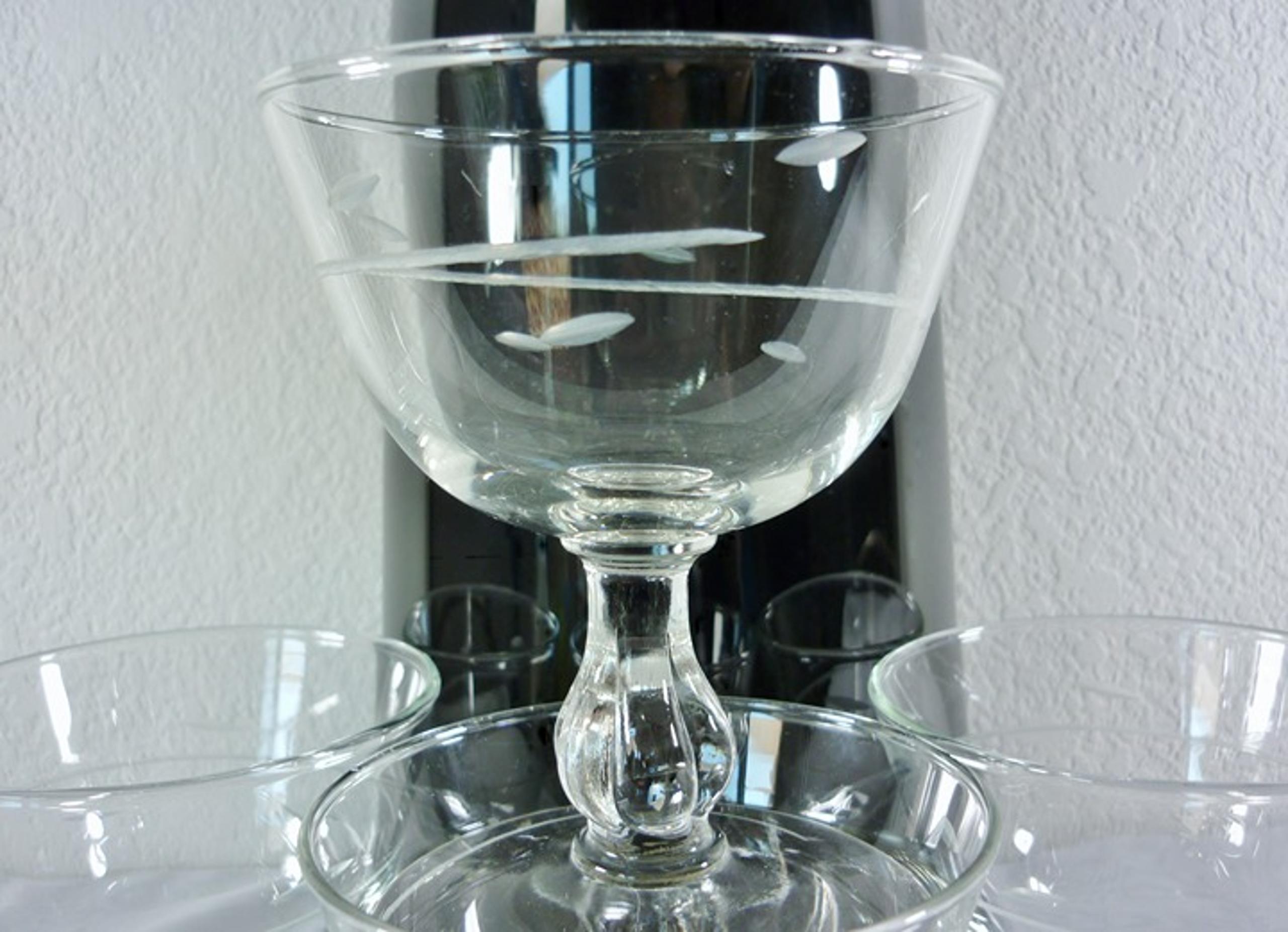 Libbey Blown Glass Tall Sherbet Interlude Spiral Cut Clove Stem 1967 (4)