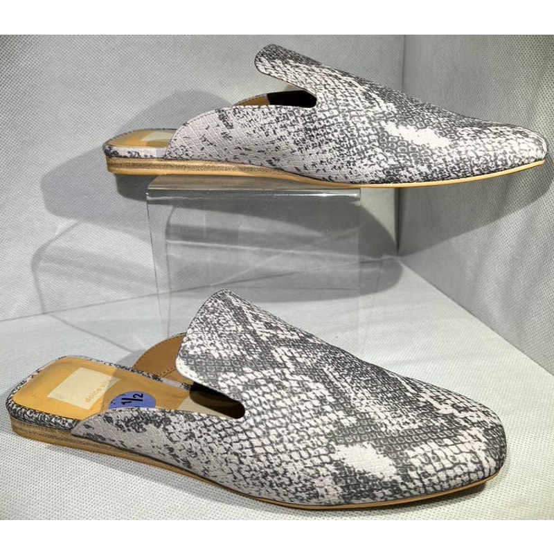 Dolce Vita Bree Slip On Snake Print Flats Mules Size 8.5 Gray White Classic