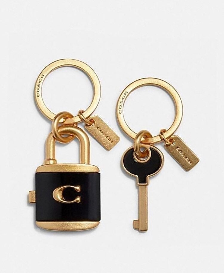 Coach Lock And Key Bag Charm Key Ring Metal and Enamel