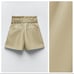 NWT. Zara Olive Faux Leather High Waist Shorts with Belt. Size XL.