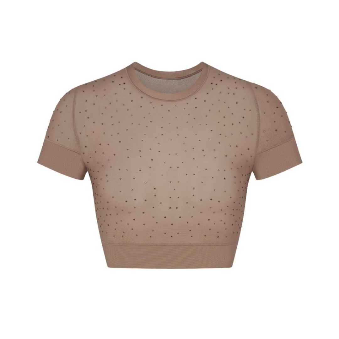 NWT SKIMS MESH RHINESTONE COVER UP T-SHIRT IN DESERT