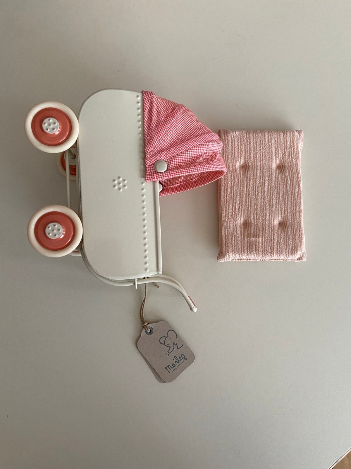 Maileg pink/peach pram stroller
