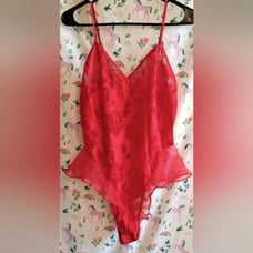 Vintage 80s Victoria Secret VS Gold Label Lacy Red Lingerie Bodysuit Teddy SZ S
