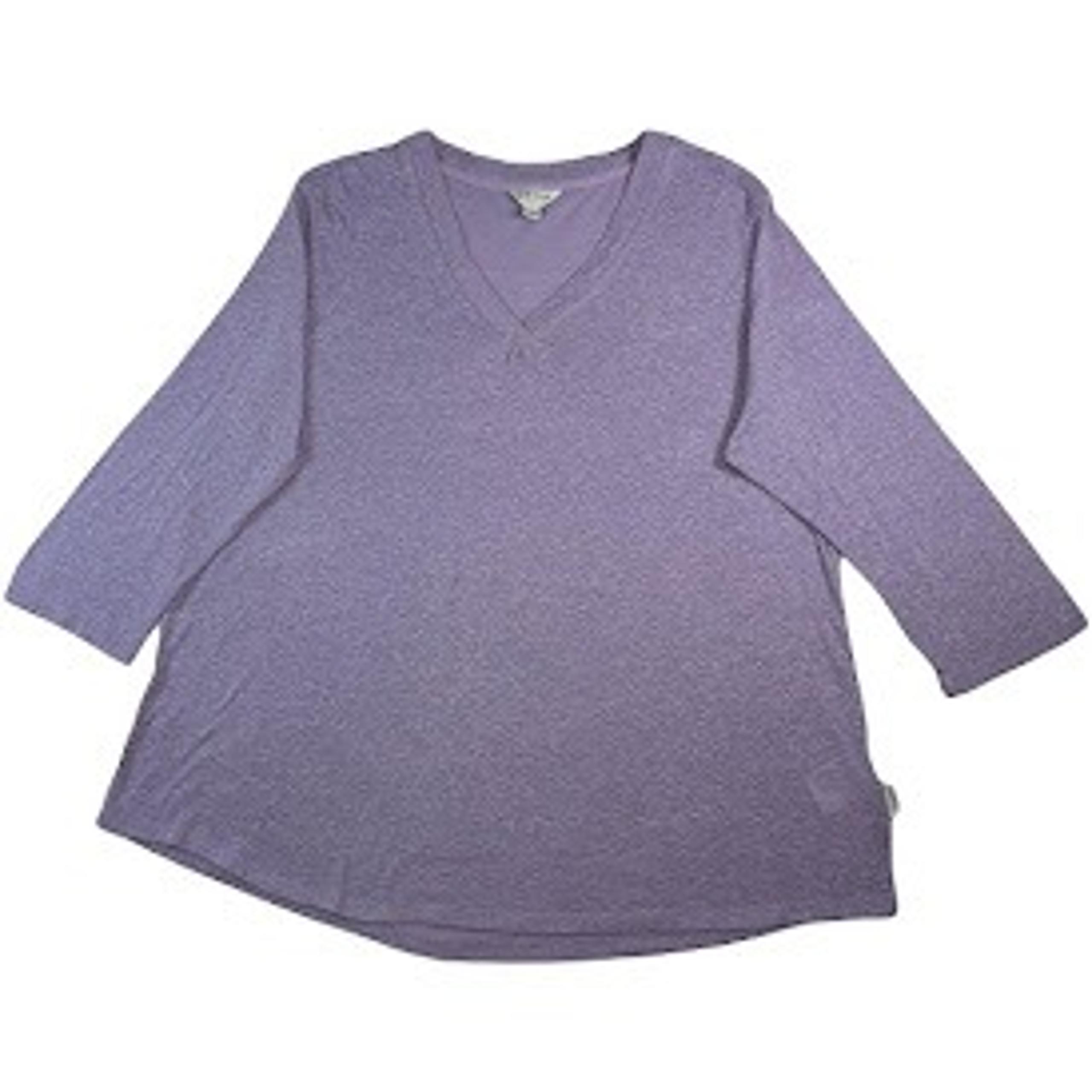 Orvis Women's Blouse Top Linen Blend Large 3/4 Sleeve V Neck Pullover Purple L
