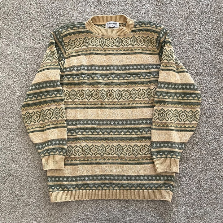 Vintage 90s Alfred Dunner Green & Beige Glitter Thread Thick Knit Sweater Unisex