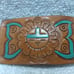 Hand Tooled Leather Over Metal Buckle Brown Turquoise Sun God Great Vintage !!