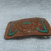 Hand Tooled Leather Over Metal Buckle Brown Turquoise Sun God Great Vintage !!