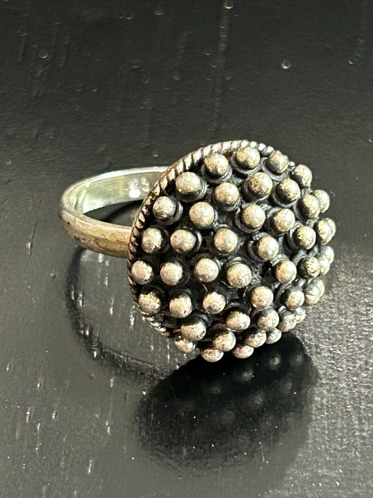 Vintage Silver Ring Turkey Round Dome Beaded Dots Size 6.5 MCM