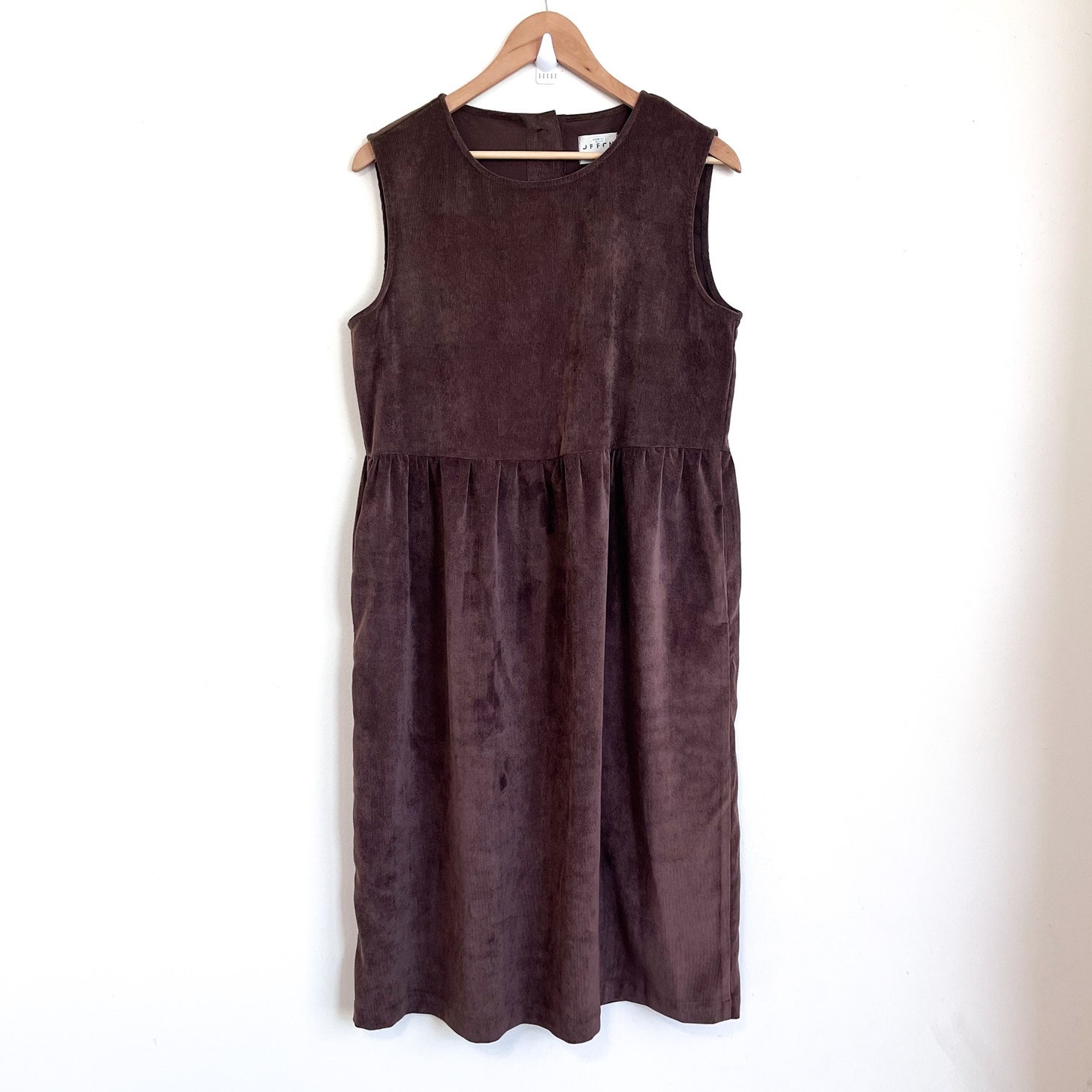 Offon Clothing Needlecord Corduroy Midi Dress One Size Brown Lagenlook Pockets