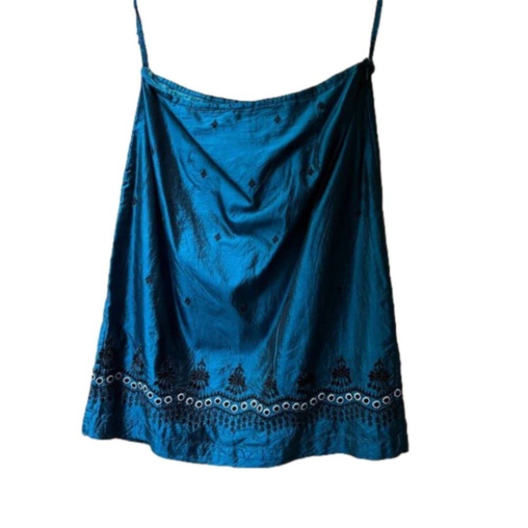 Magazine 100% Silk satin Blue Indian theme A-line Knee Length Skirt