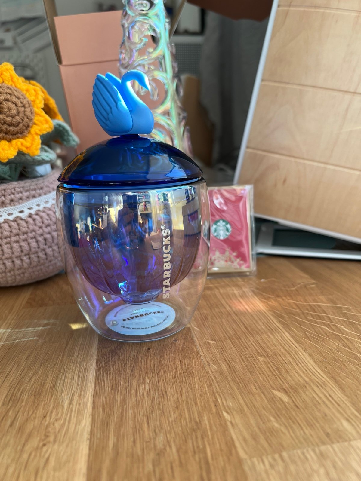 Starbucks 7oz 210ml andersen swan hot air balloon double blue glass cup