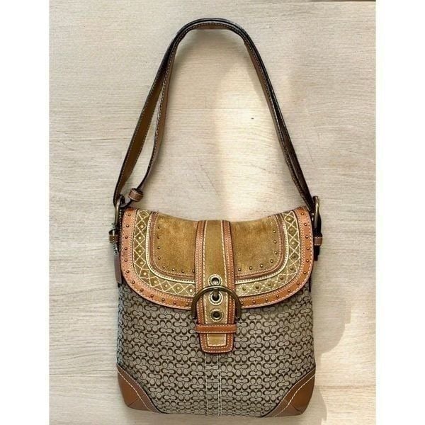 Y2K Coach F11405 Soho Mini Signature Jacquard & Suede Convertible Bag