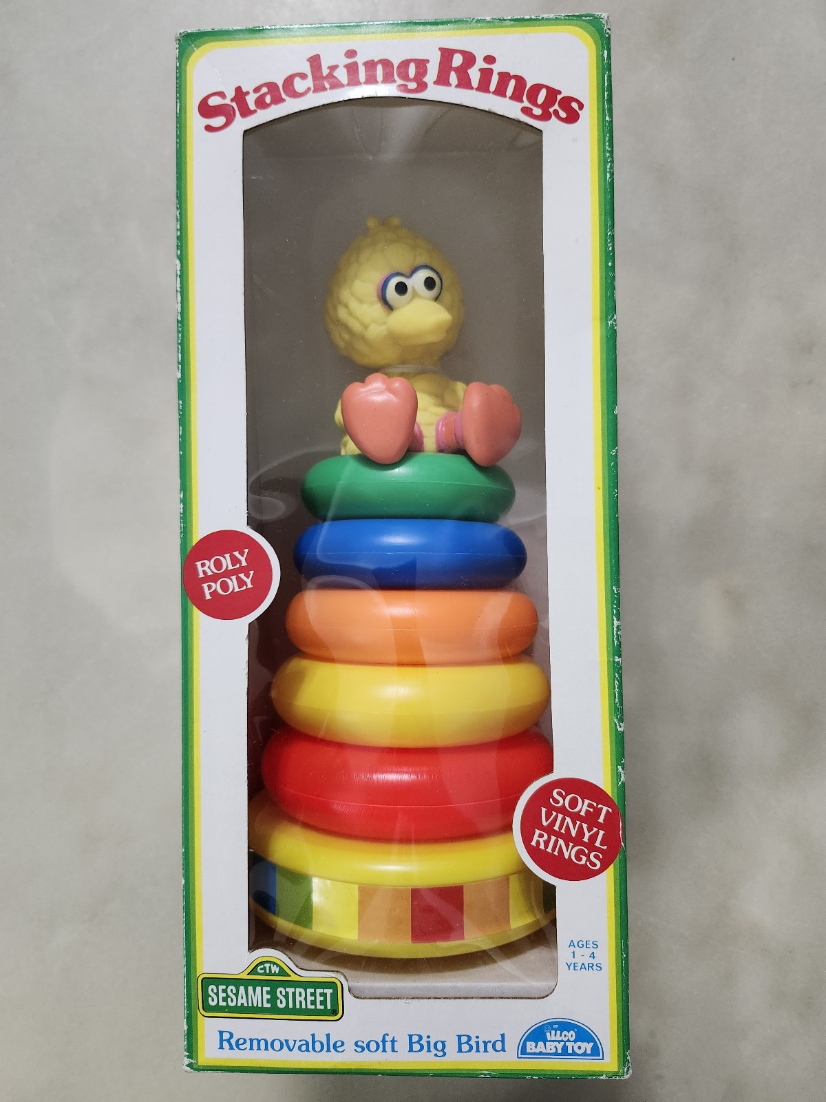 Vintage 1989 ILLCO TOY Sesame Street Big Bird Stacking Rings SEALED