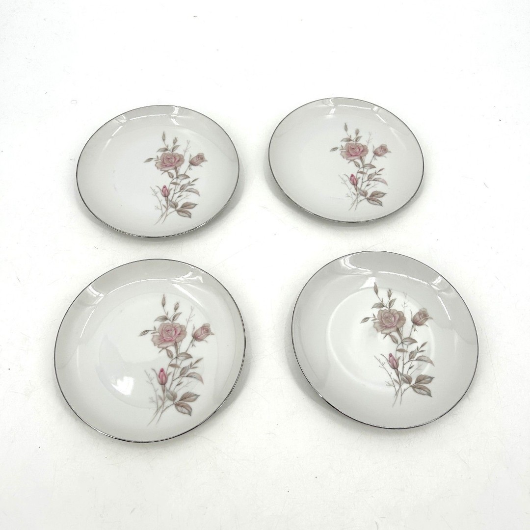 FINE CHINA JAPAN Set Of 4 Vintage Laura Starter Plate Floral Platinum Trim 6.25