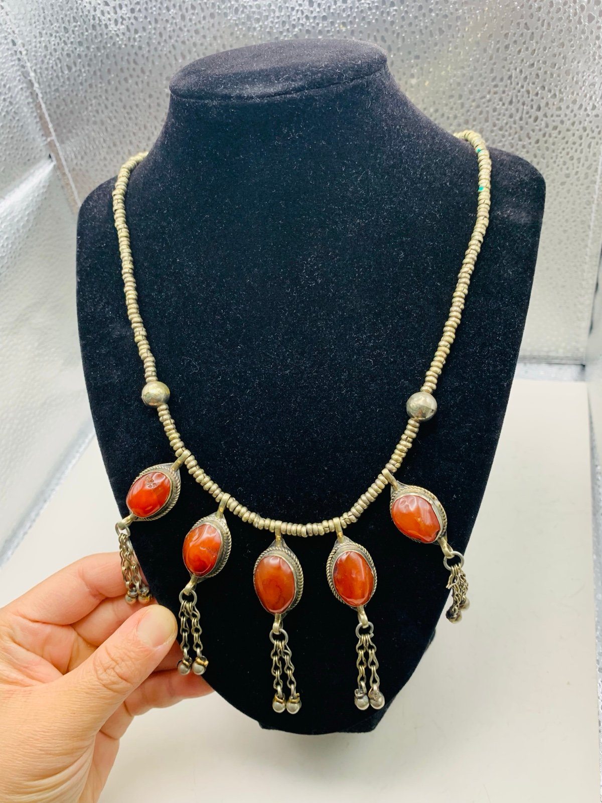 Vintage Festival Bali Goddess Bohemian Carnelian Stone Statement 20 in Necklace