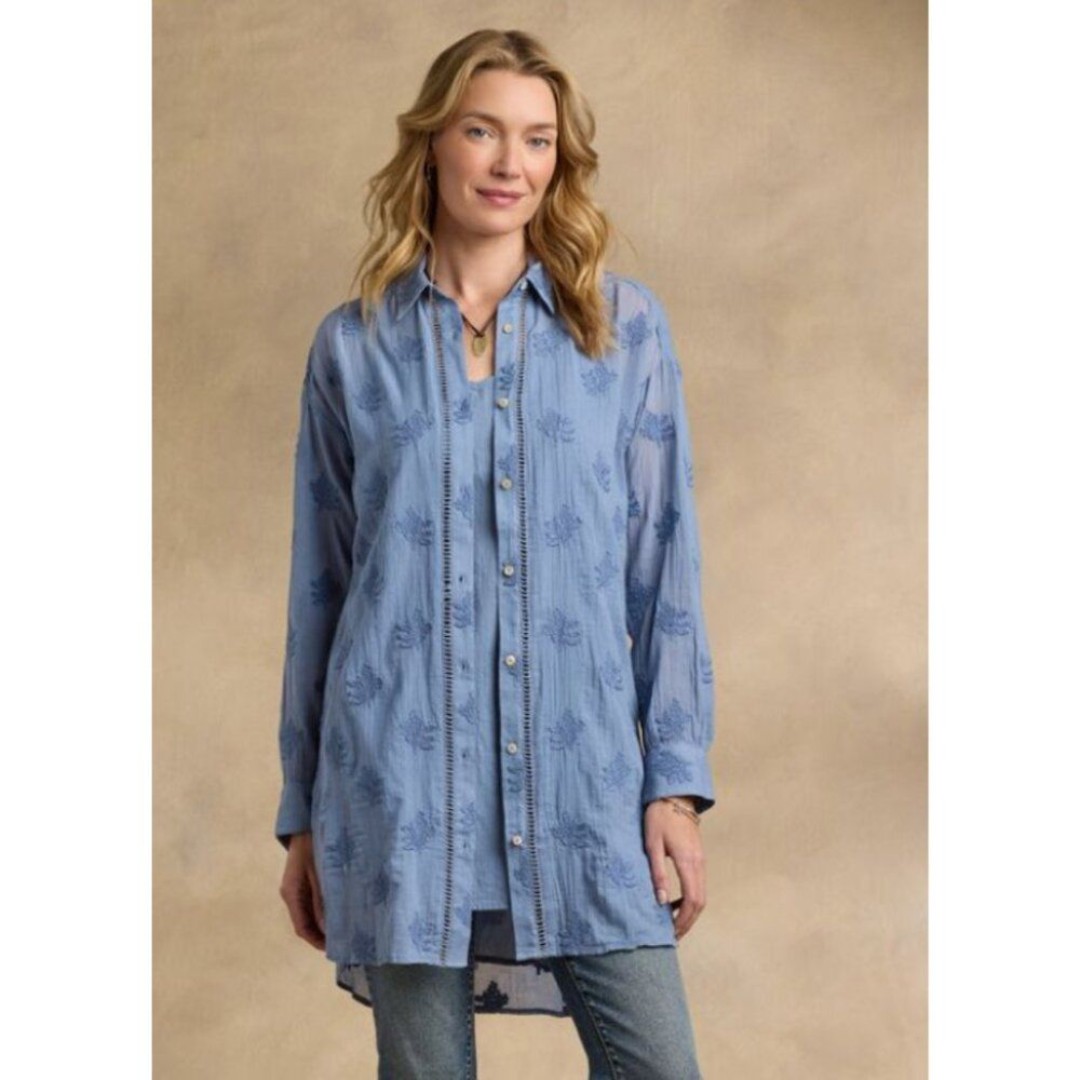 Sundance Cloverfield Tunic Button Down Shirt NWT in Chambray Blue Petite X-Small