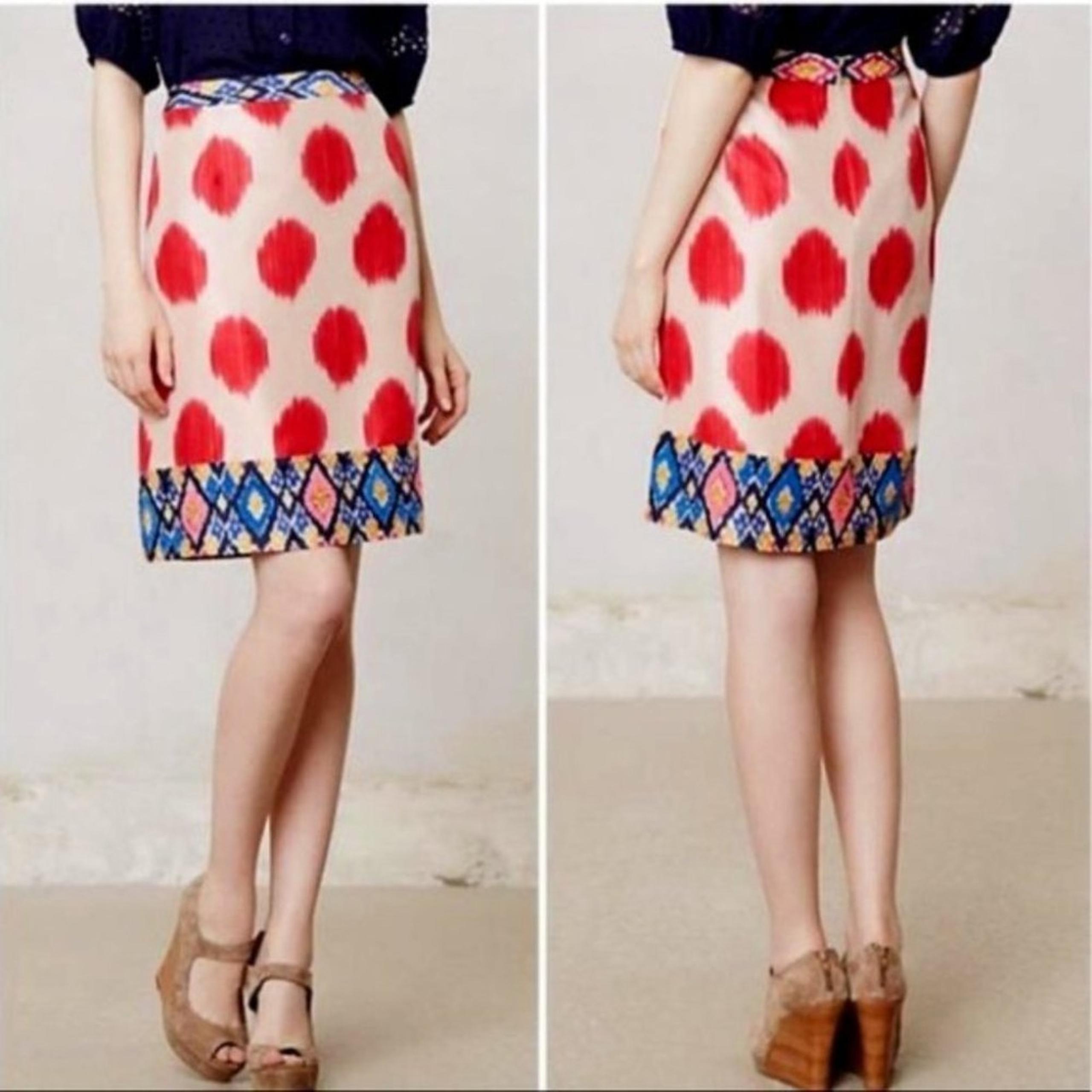 Maeve Anthropologie Pink Polka Dot Skirt Silk Size Small